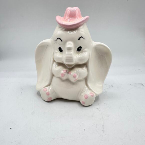 Ceramic VINTAGE 6" Disney Dumbo ELEPHANT with PINK COWBOY HAT FIGURE - Picture 2 of 6